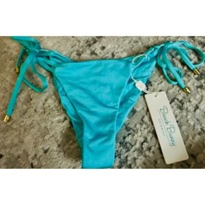 Beach Bunny Turquoise String Bikini Bottoms Ruched‎ Swimwear Womens NWT Large